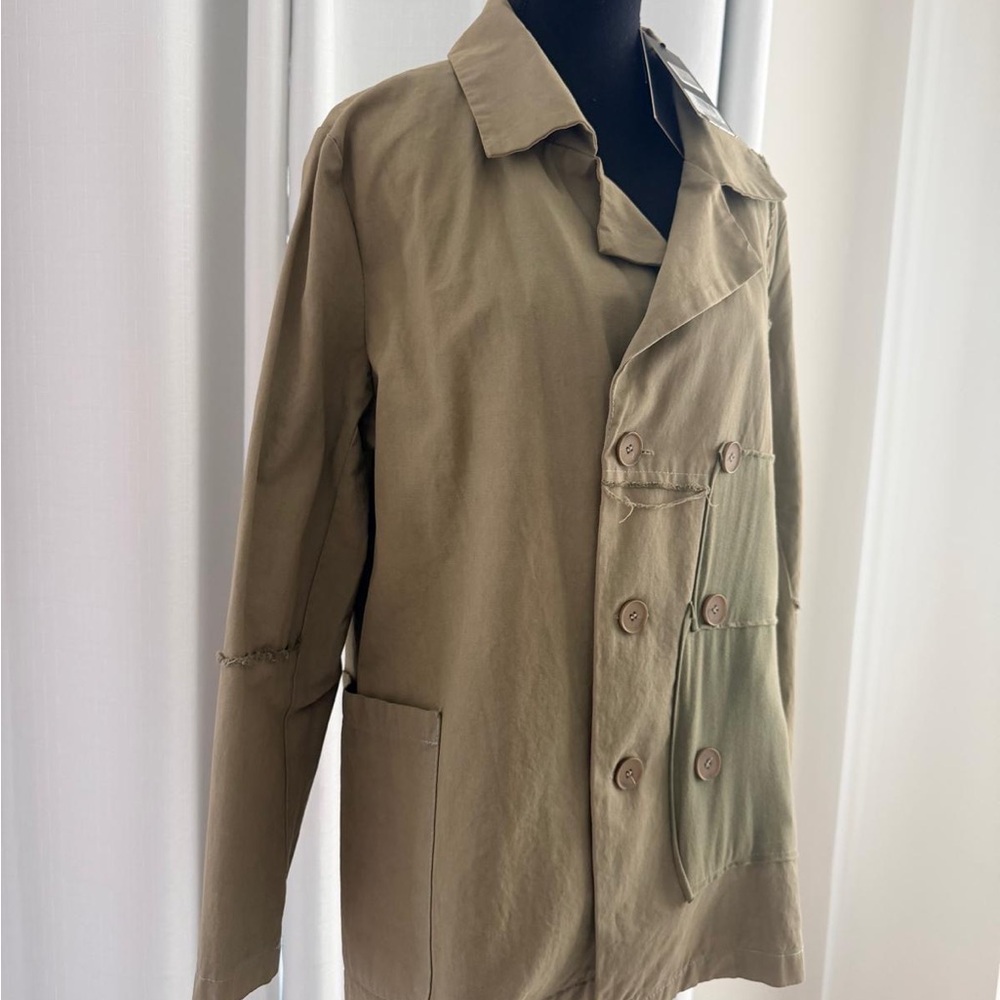 Olive Green Women's Double-Breasted Pea Coat - Picture 7 of 11